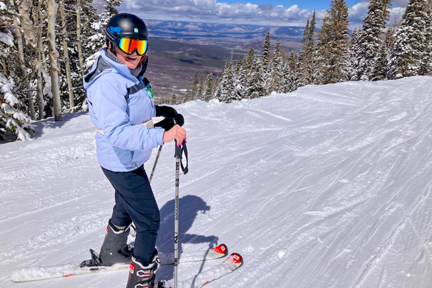 Hilltop Brain Injury Services resident skiing during a community outing in western Colorado.